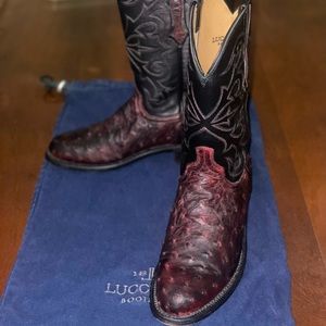 Lucchese black cherry ostrich roper boot